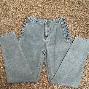 Women's Blue Lace-Up Jeans
